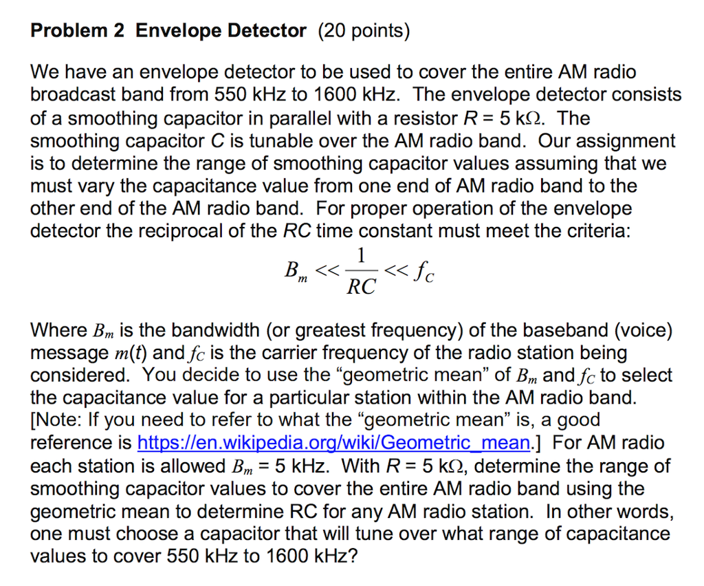 Solved Problem 2 Envelope Detector (20 Points) We Have An | Chegg.com