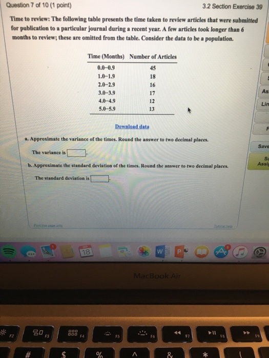 Solved The Following Table Presents The Time Taken To Review | Chegg.com