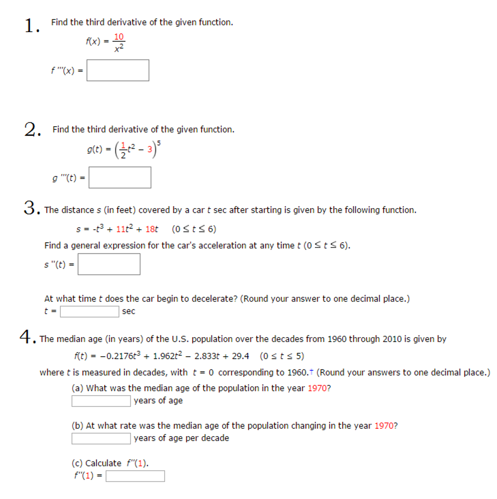 Solved Find the third derivative of the given function. | Chegg.com