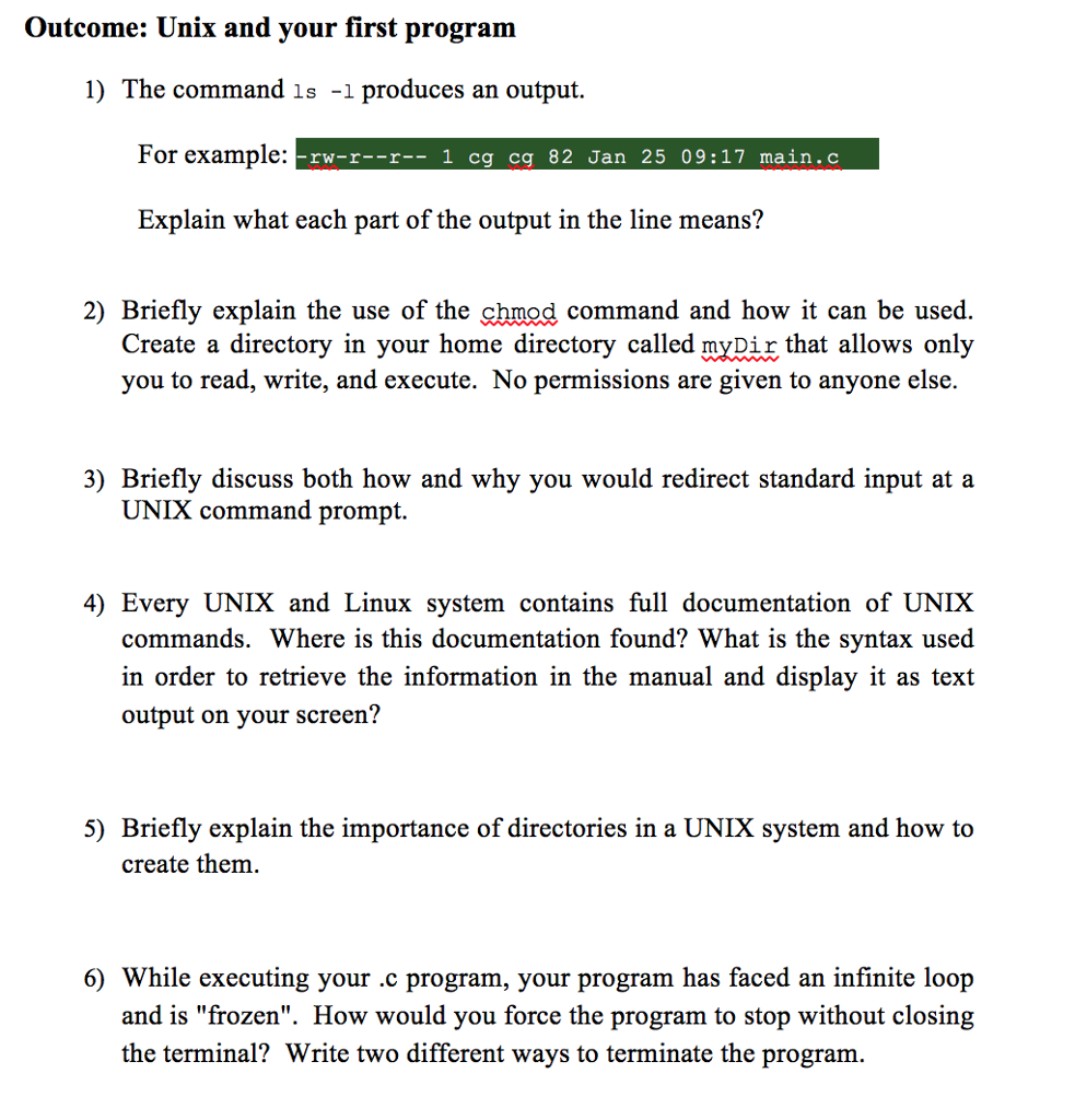 Solved Outcome: Unix And Your First Program 1) The Command | Chegg.com