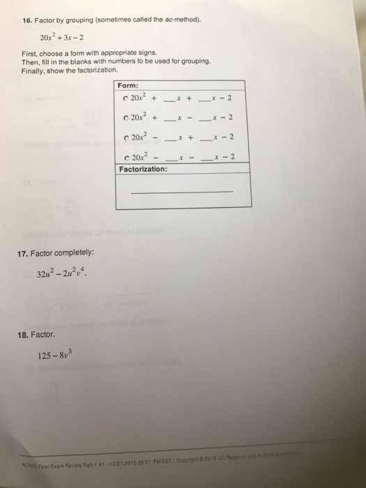 Solved Factor by grouping (sometimes called the ac-method). | Chegg.com