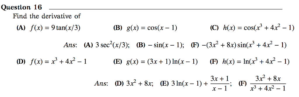 Solved Find the derivative of (A) f(x) = 9 tan(x/3) (B) | Chegg.com