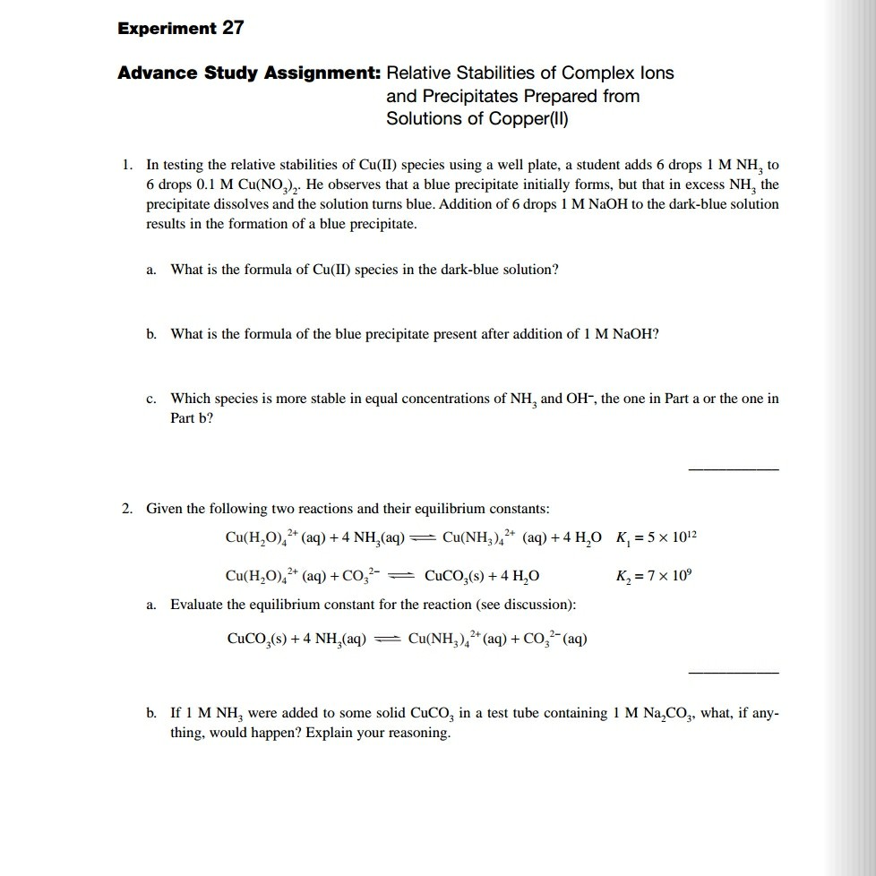 Solved In testing the relative stabilities of Cu(II) species | Chegg.com