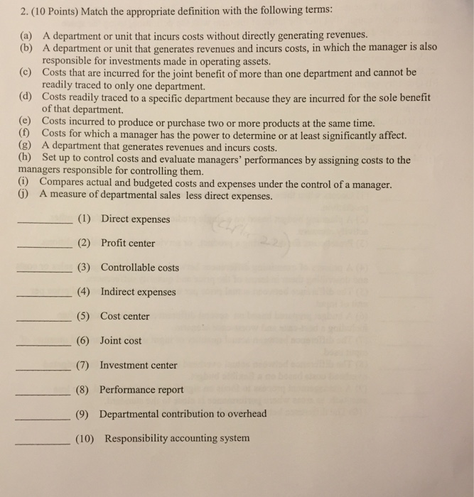 Solved Match the appropriate definition with the following