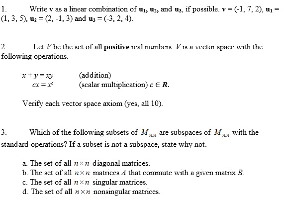 Solved Write v as a linear combination of u1, U2, and U3, if | Chegg.com