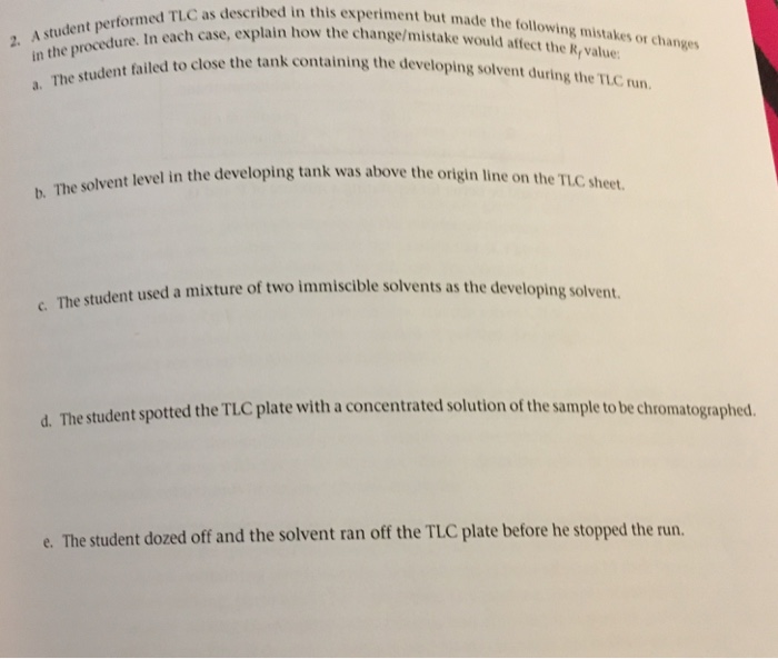 Solved A student performed TLC as described in this | Chegg.com