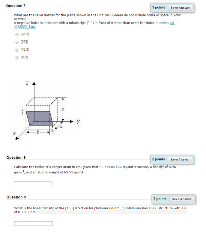 Given That 1 Cubic Cm Of Marble Solved What are the Miller indices for the plane shown in | Chegg.com