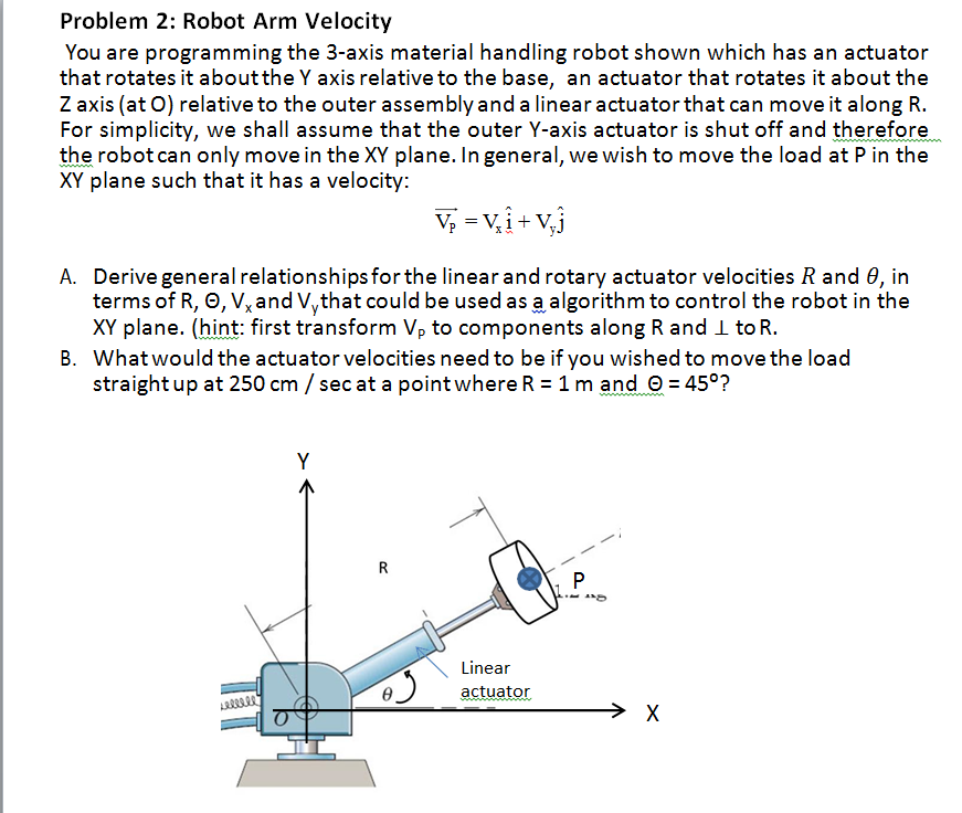 Solved Robot Arm Velocity You are programming the 3-axis | Chegg.com