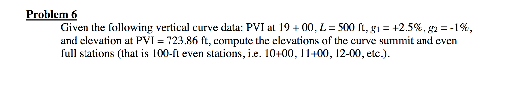 Solved Problem 6 Given the following vertical curve data. | Chegg.com