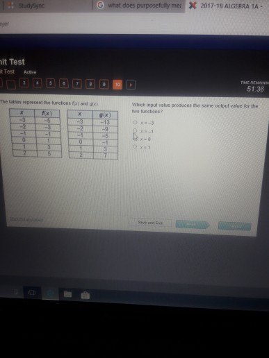 Solved Studysync efullymer X 2017-18 ALGEBRA 1A yer it Test | Chegg.com