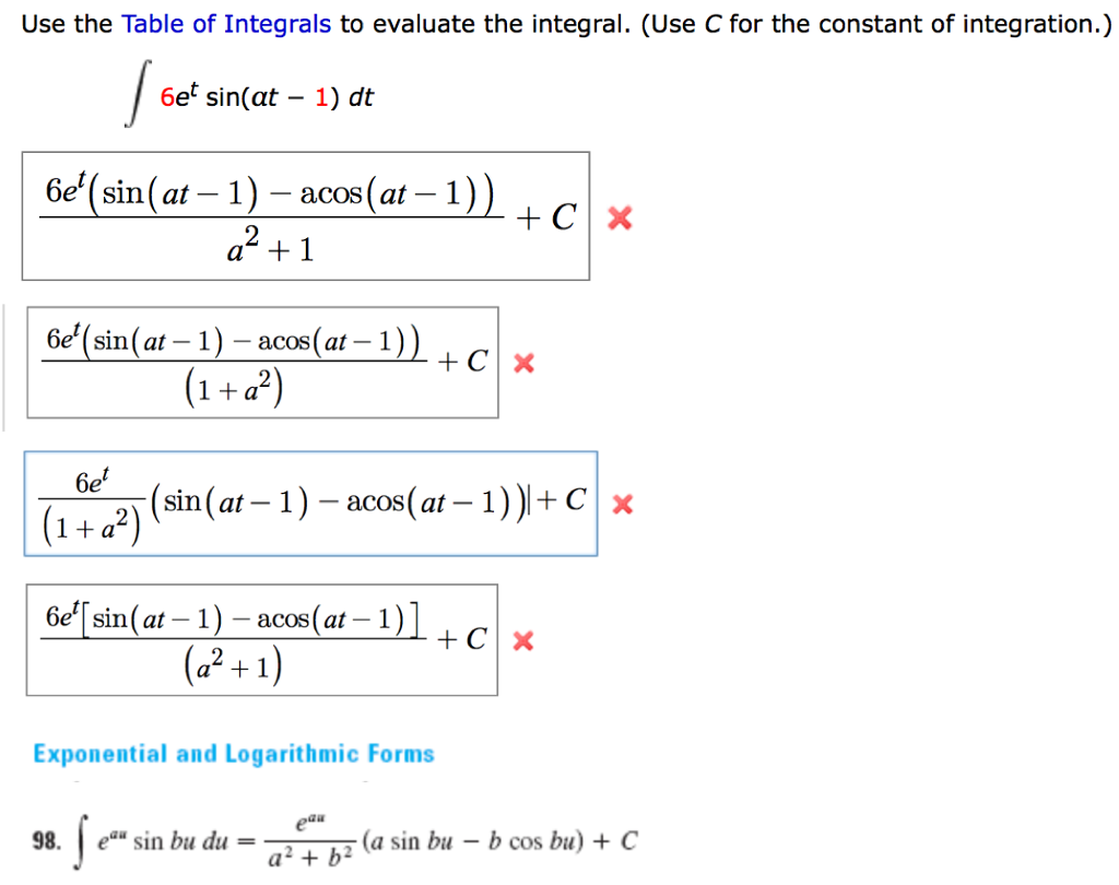 Solved Use the Table of Integrals to evaluate the integral. | Chegg.com