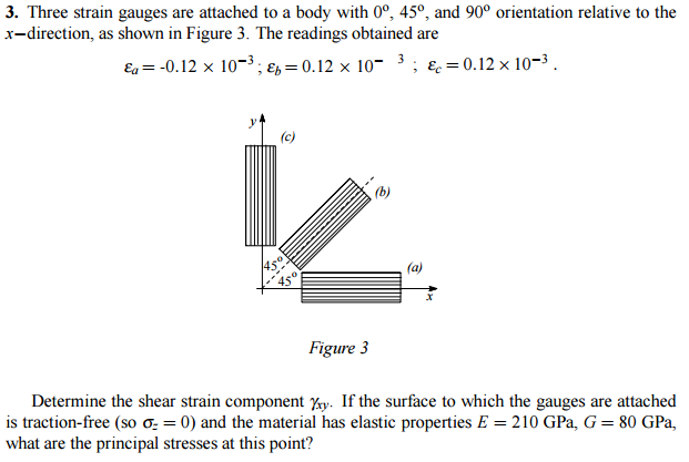 Solved 3. Three strain gauges are attached to a body with | Chegg.com