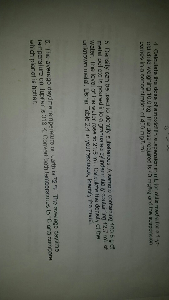 Solved 4. Calculate the dose of amoxicillin suspension in mL