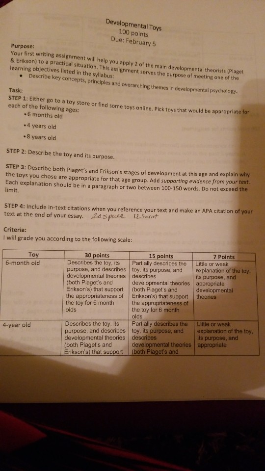 Solved Developmental Toys 100 points Due February 5 Purpose