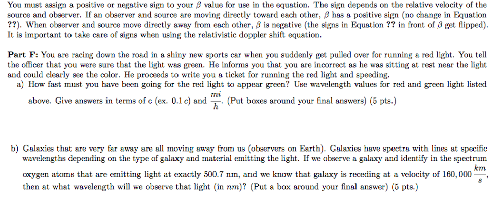 Solved Relativistic Doppler Shift The relativistic Doppler | Chegg.com