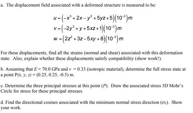Solved a. The displacement field associated with a deformed | Chegg.com