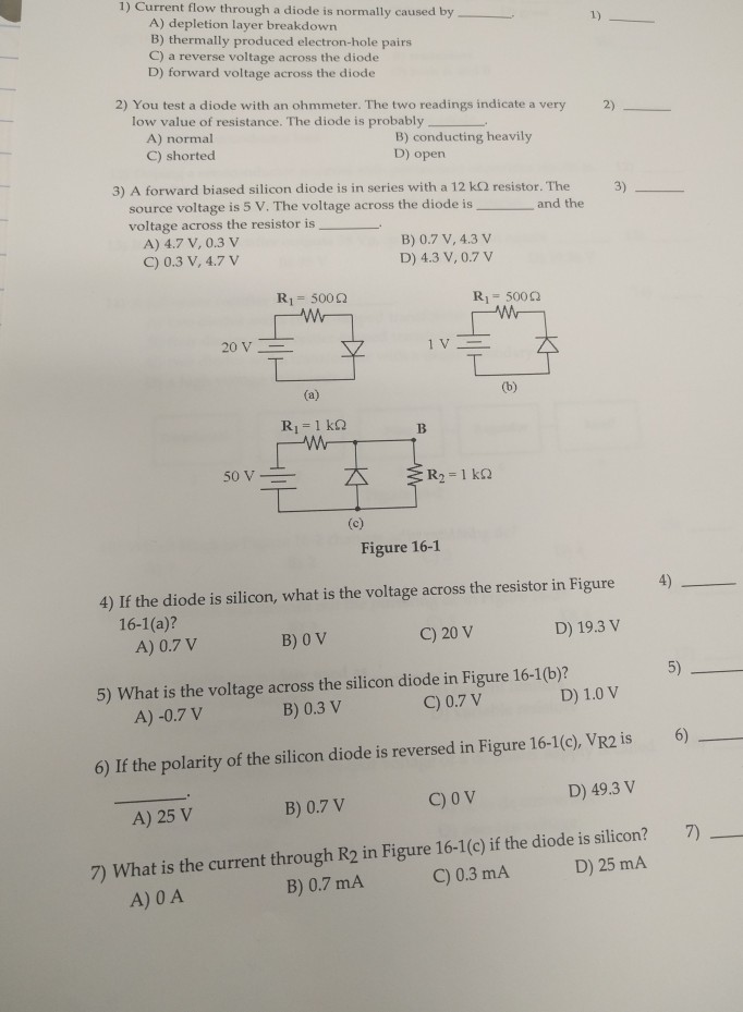 Solved 1) Current flow through a diode is normally caused by