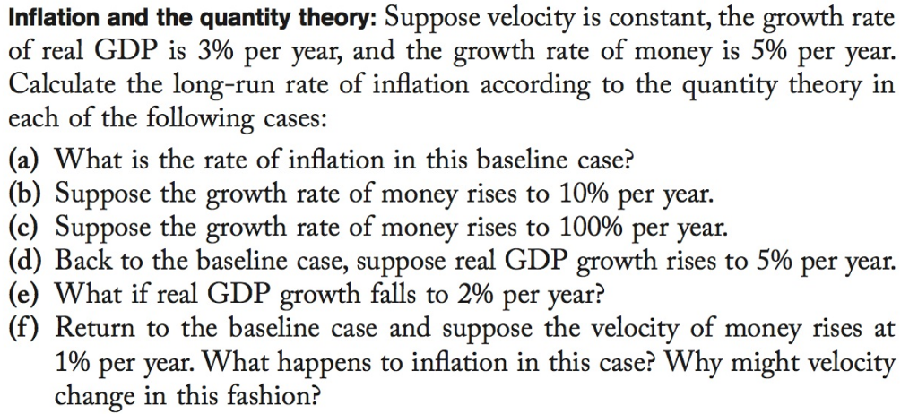 Solved Inflation And The Quantity Theory: Suppose Velocity | Chegg.com