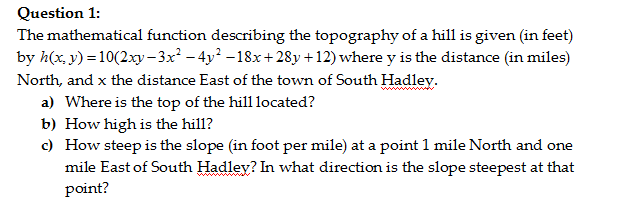 Solved The mathematical function describing the topography | Chegg.com