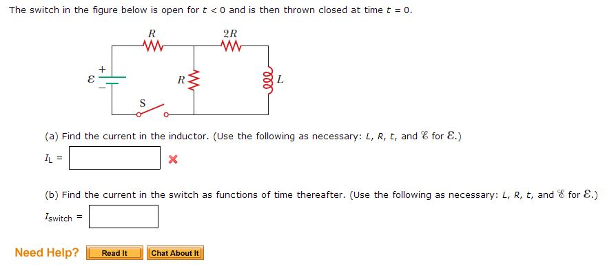 Solved The switch in the figure below is open for t