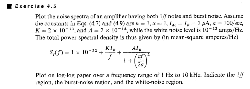 Exercise 4.5 Plot the noise spectra of an amplifier | Chegg.com