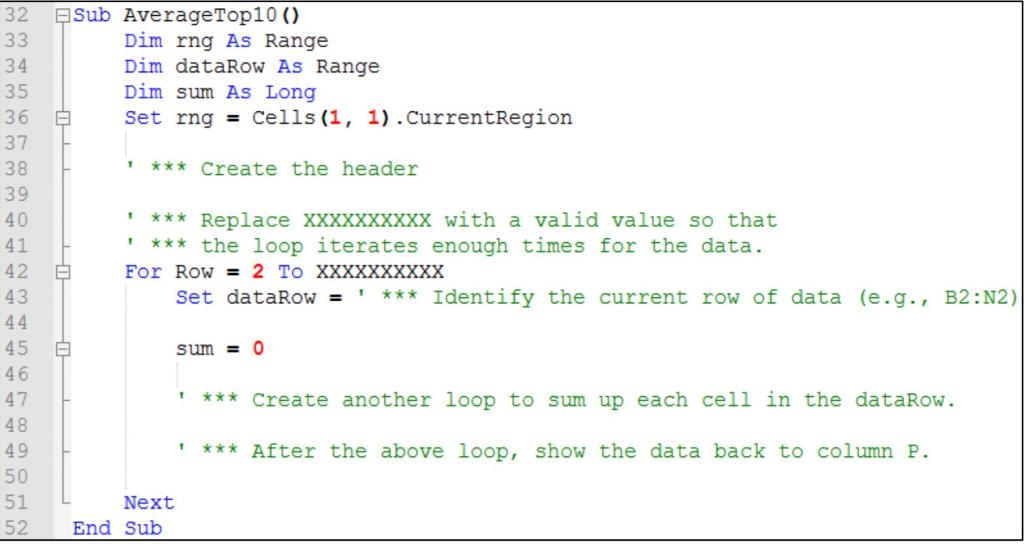 Solved AverageTop10 macro: ? This macro calculates the | Chegg.com