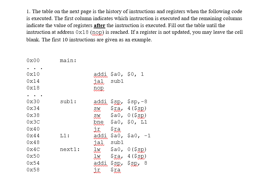 Solved 1. The table on the next page is the history of | Chegg.com