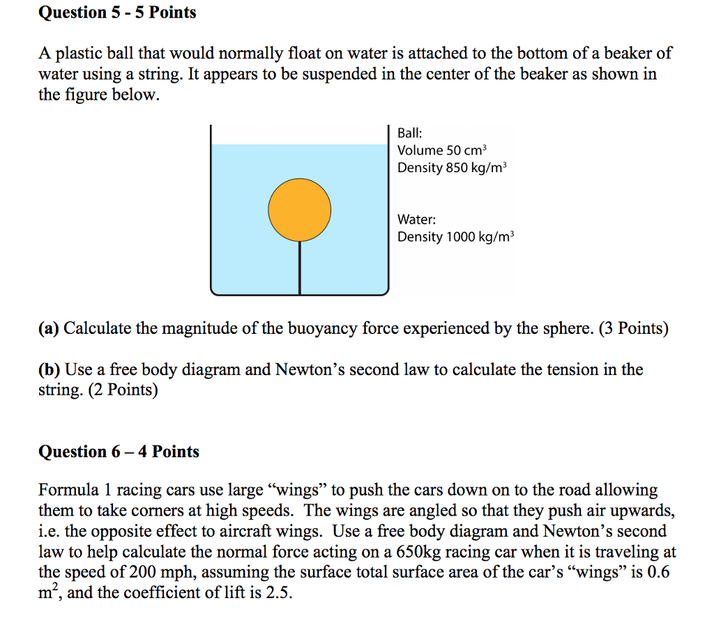 Solved Question 5 - 5 Points A Plastic Ball That Would | Chegg.com