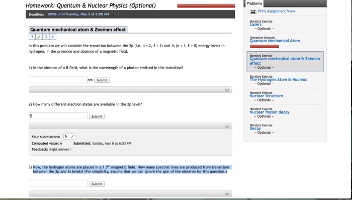 Solved In this problem we will the tr>>mition between the 2p | Chegg.com