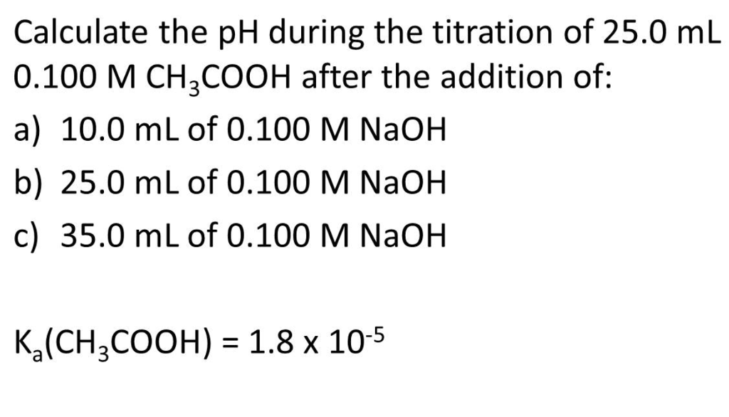 Solved Calculate the pH during the titration of 25.0 mL