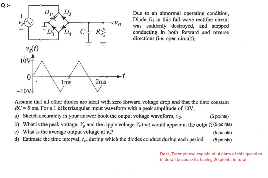 Solved Due to an abnormal operating condition, Diode D_1 in | Chegg.com