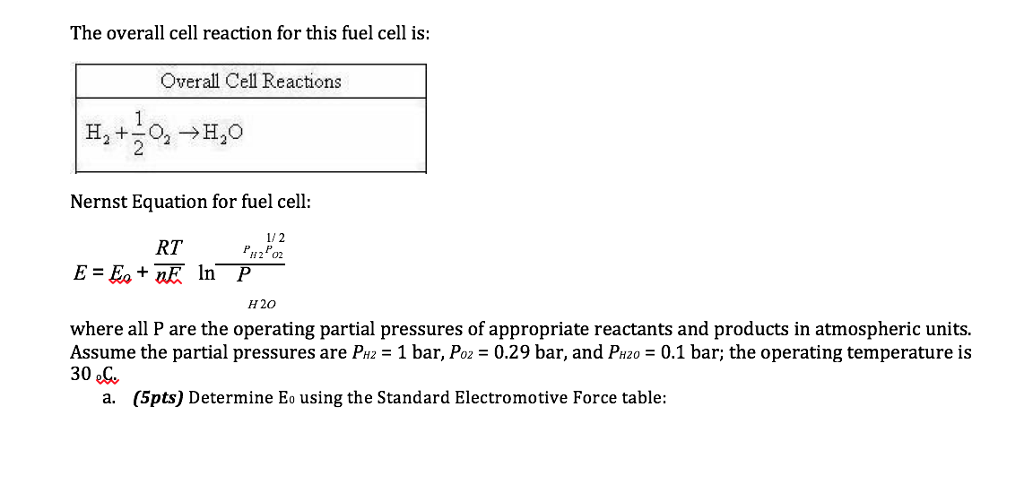 Solved The overall cell reaction for this fuel cell is