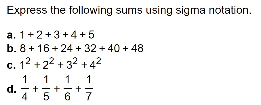 Solved Express the following sums using sigma notation. 1 + | Chegg.com