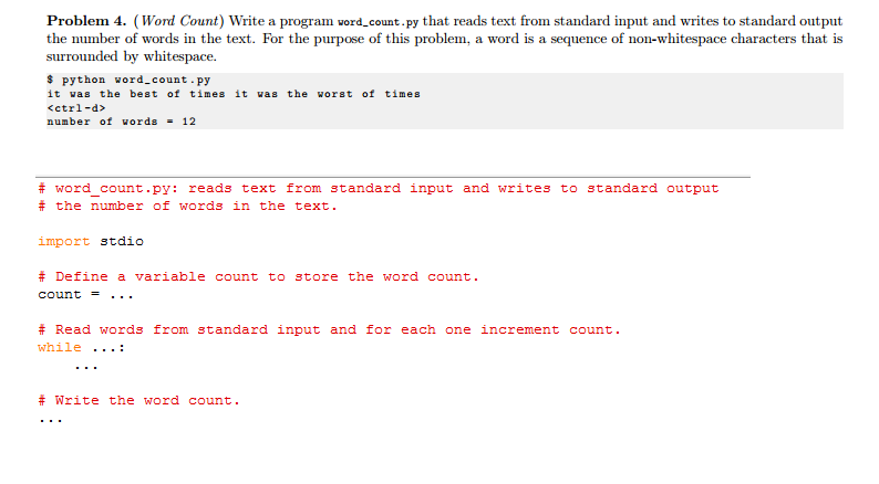 Solved Write a program word.count.py that reads text from | Chegg.com