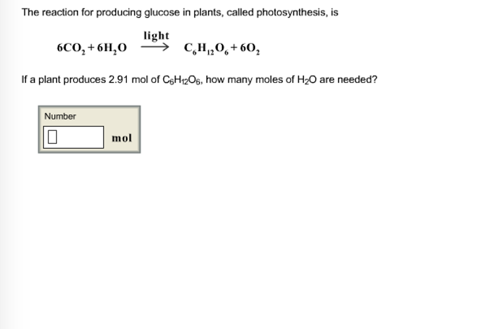 Solved The reaction for producing glucose in plants, called