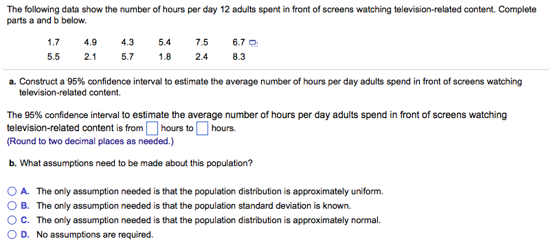 Solved The following data show the number of hours per day | Chegg.com