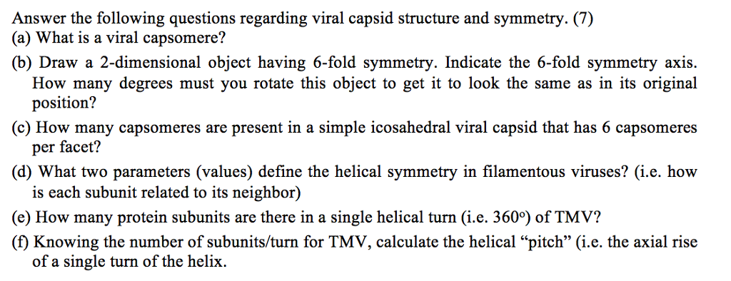 Solved Answer the following questions regarding viral capsid | Chegg.com