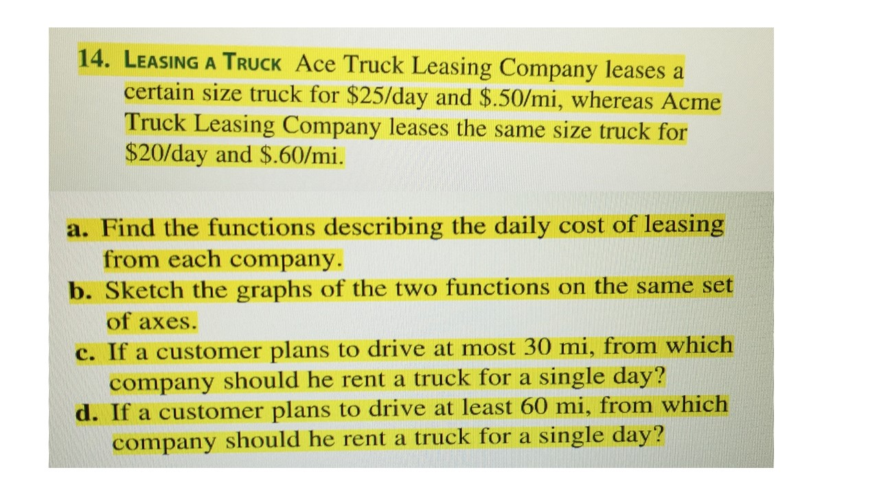 Solved Leasing a Truck Ace Truck Leasing Company leases a