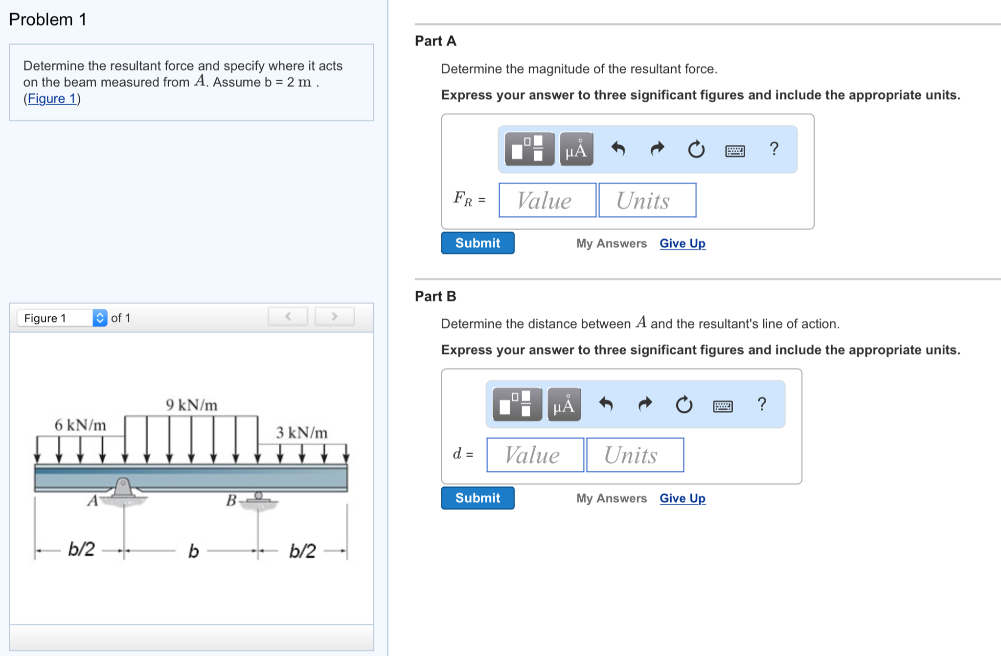 Solved Determine the resultant force and specify where it | Chegg.com