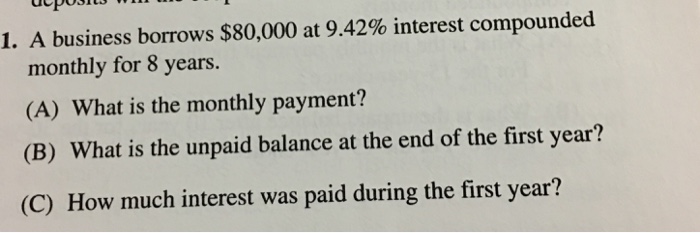 Solved A business borrows $80,000 at 9.42% interest | Chegg.com