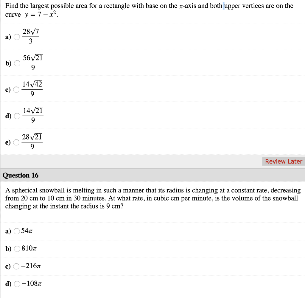 Solved Find the largest possible area for a rectangle with