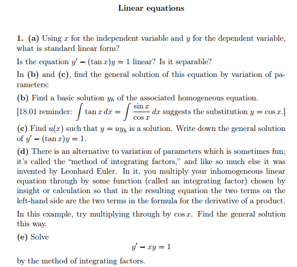 Solved Linear equations 1. (a) Using r for the independent | Chegg.com