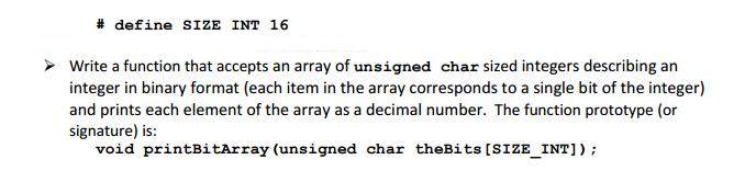 Solved # define SIZE INT 16 Write a function that accepts an | Chegg.com