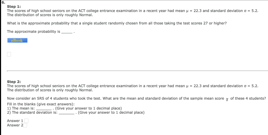 Solved Step 1: The scores of high school seniors on the ACT | Chegg.com