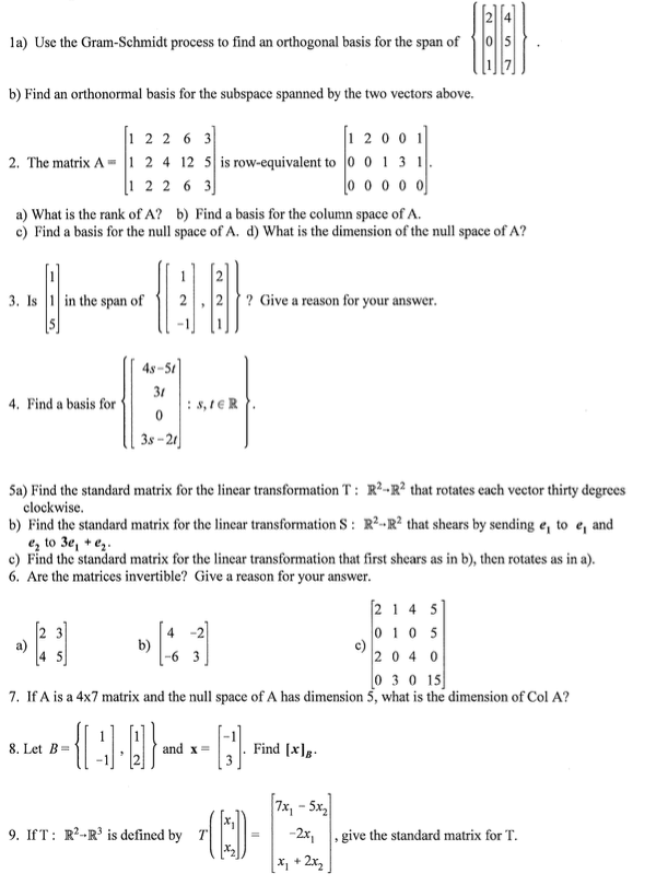 Solved 2 4. La Use The Gram-Schmidt Process To Find An | Chegg.com