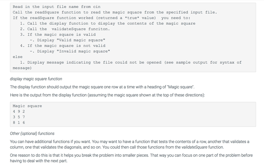 Solved Part 2 you will determine if a magic square is valid | Chegg.com