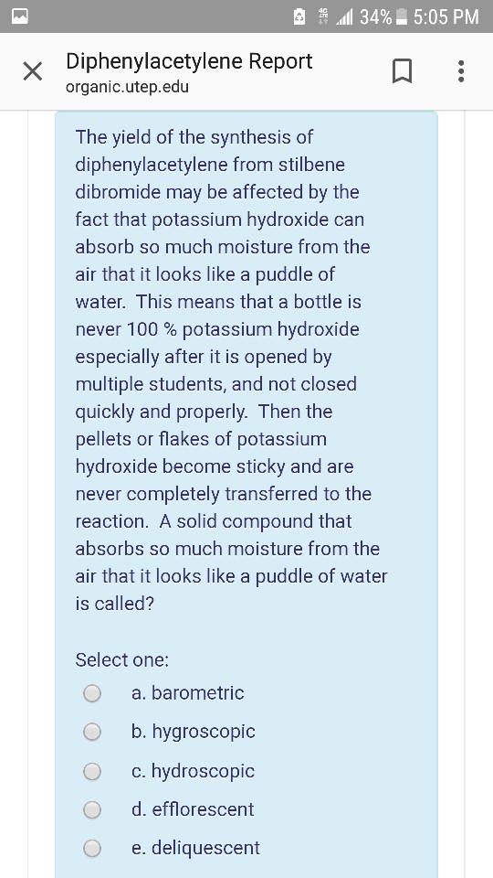 Solved 1 34 5 05 PM Diphenylacetylene Report Chegg