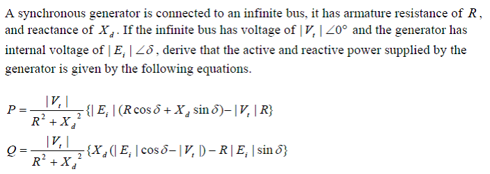 Solved A synchronous generator is connected to an infinite | Chegg.com