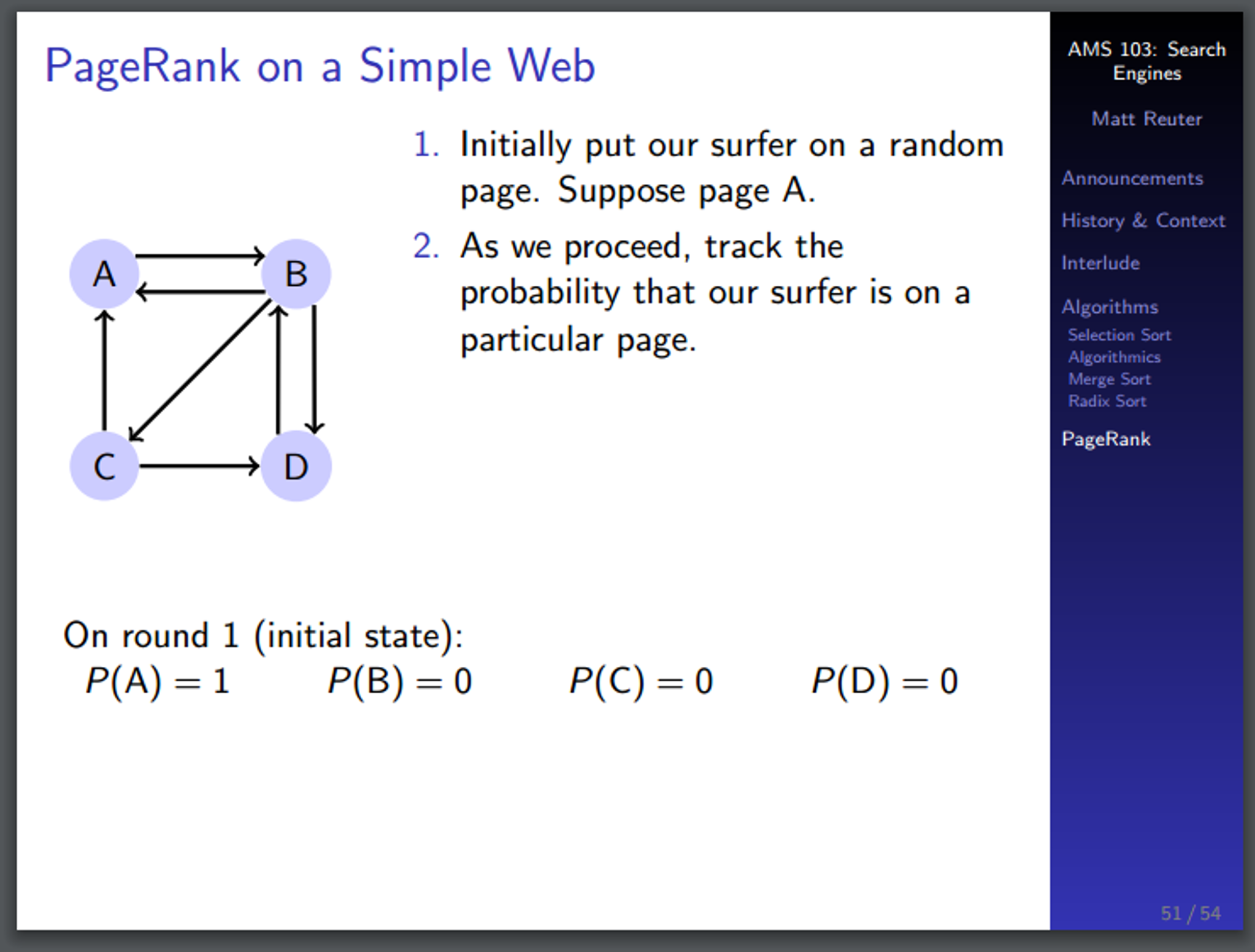 Consider The PageRank Example On Slide 51 Of The | Chegg.com