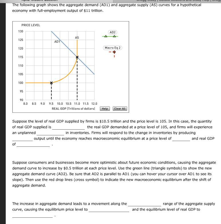 Solved The following graph shows the aggregate demand (AD1)